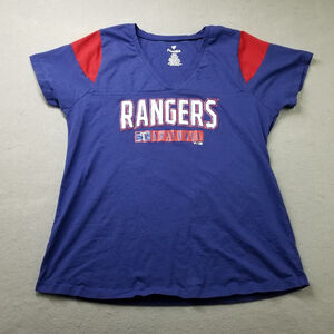 Texas Rangers T-Shirt Womens Size 2X Blue MLB Baseball Fanatics V-Neck